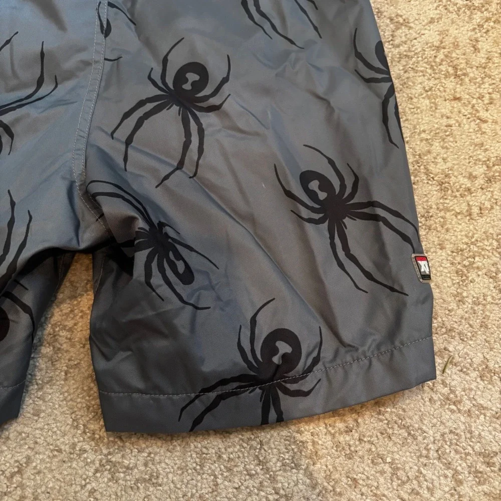 Spyder Men Grey Black Spider Print Thinsulate Insulated Ski Bib Shorts‎ Size M